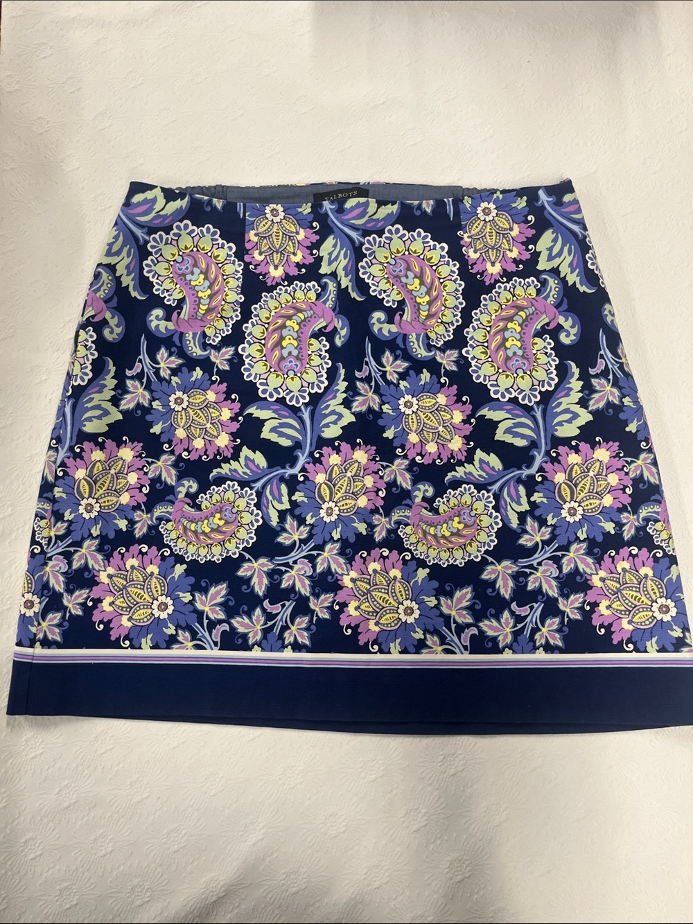 Talbots Navy Paisley Floral Mini Skirt with Pink & Lime Accents